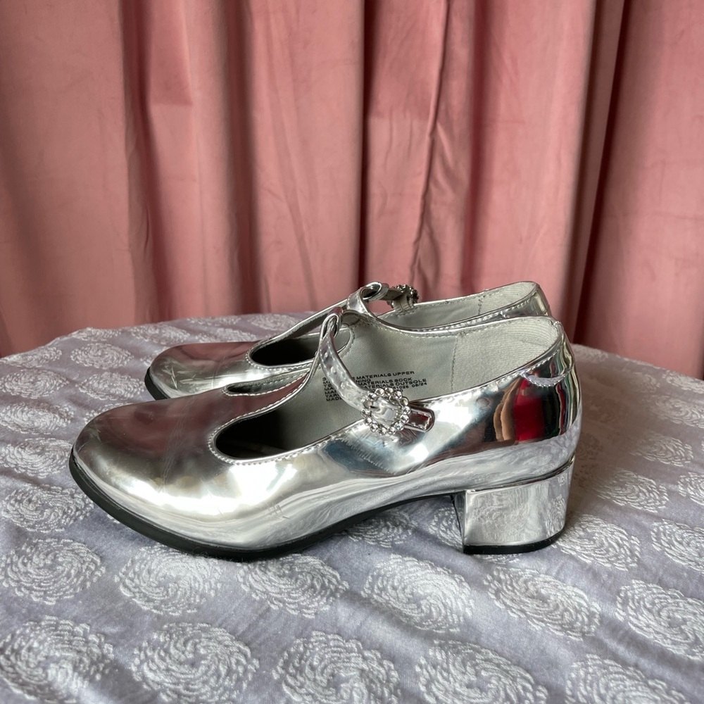 Girls Silver Heeled Mary Janes